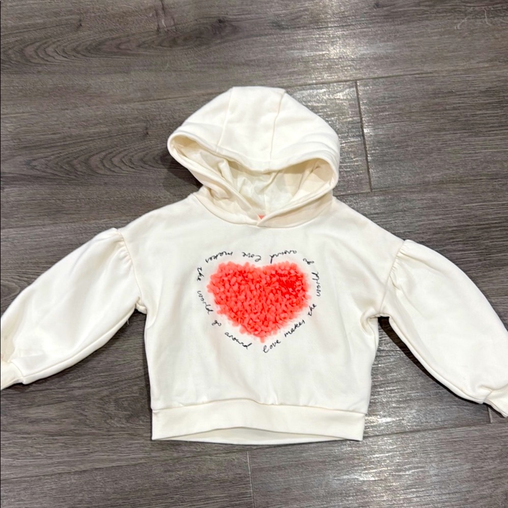 Kids White Hoodie with Pink Heart Design